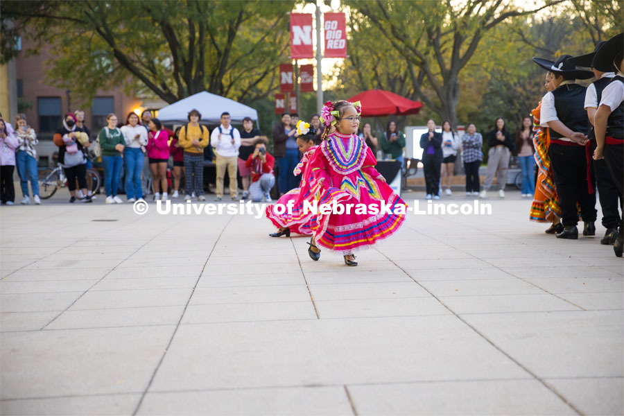 Dancers performing the traditional Mexican dance. Fiesta on the green at the Nebraska Union Plaza. Fiesta on the Green is an annual Latino culture and heritage festival. October 5, 2023. Photo by Kristen Labadie / University Communication.